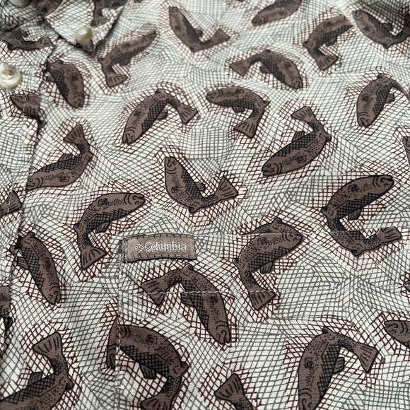 Columbia Vintage Cotton Button Down Fishermen's Short Sleeve Shirt Retro Large - Picture 7 of 7